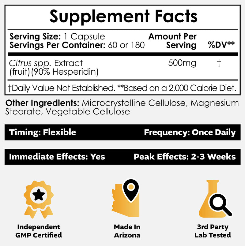 Nootropics Depot Hesperidin Capsules 500mg – 180 Count | 90% Citrus Extract | Supports Metabolic Function & Cardiovascular Health