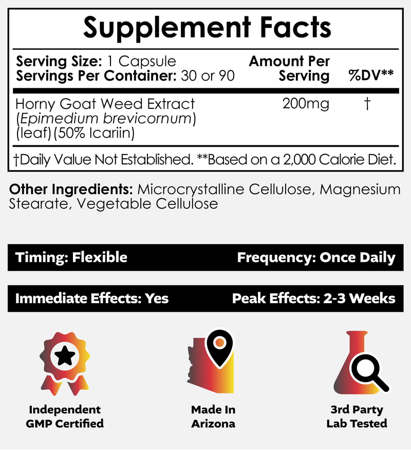 Nootropics Depot Horny Goat Weed Capsules 200mg | 90 Count | Icariin 50% | Epimedium brevicornum
