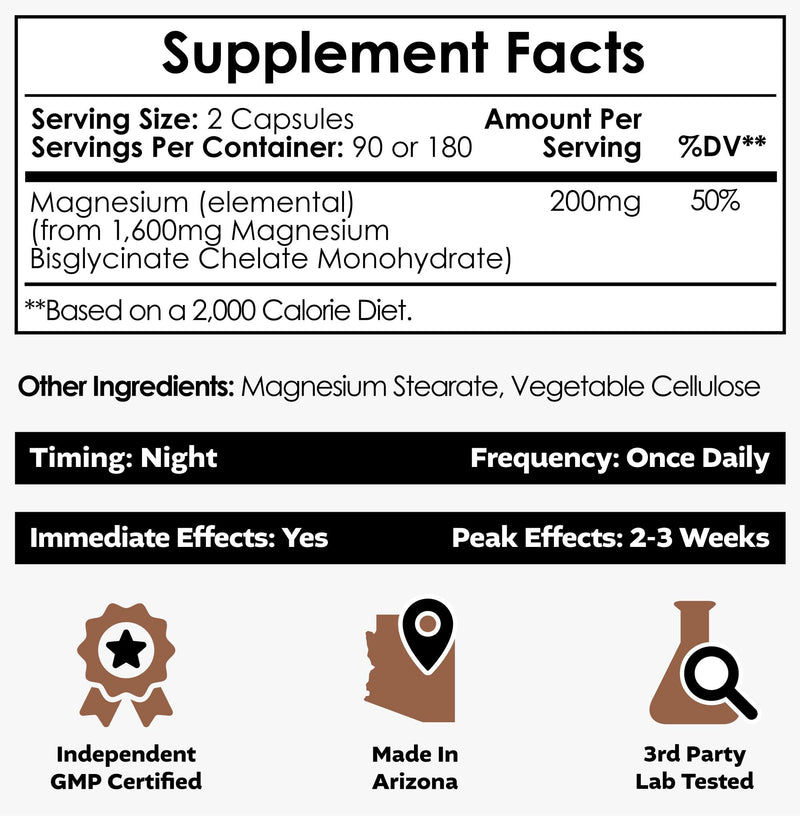 Nootropics Depot Magnesium Glycinate Capsules | 180 Count | Mineral Supplement | Magnesium Supplement | Supports Heart, Muscle, Nerve, and Bone Health