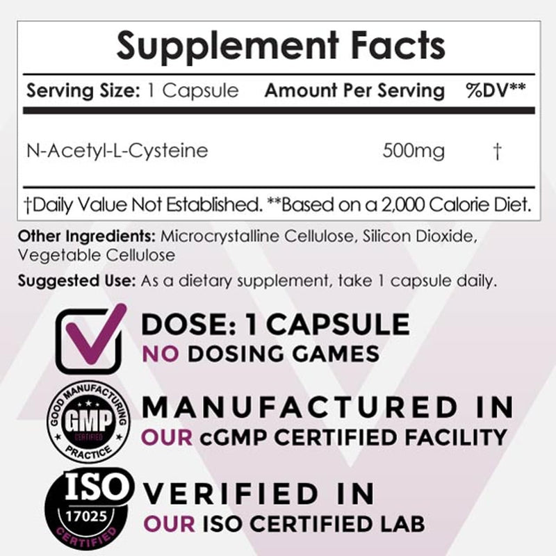 Nootropics Depot NAC 500mg Capsules – N-Acetyl L-Cysteine, 180 Count