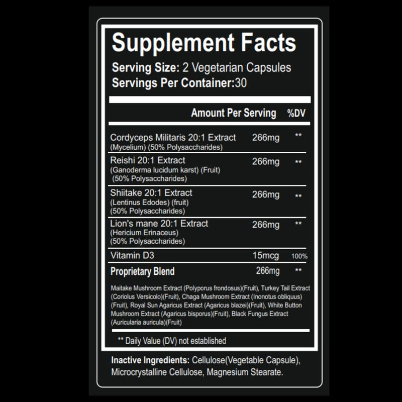 Nootrum Mushrooms | 1 Month Capsule Supply with Lion's Mane, Cordyceps & Reishi