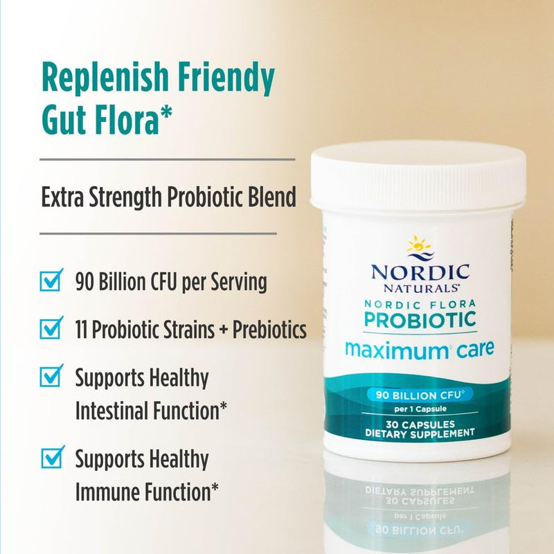 Nordic Naturals Nordic Flora Probiotic Maximum Care – 30 Vegan Capsules, 11 Strains
