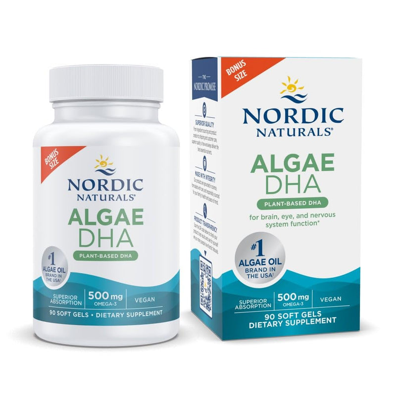 Nordic Naturals Algae DHA - 90 Soft Gels, 500 mg Vegan Omega-3 DHA