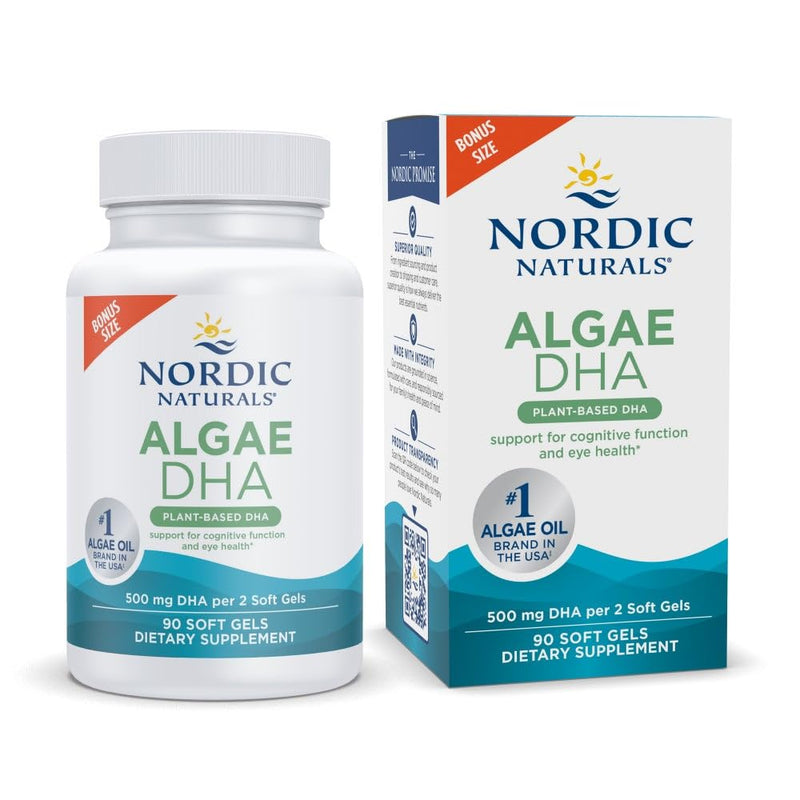 Nordic Naturals Algae DHA - 90 Soft Gels, 500 mg Vegan Omega-3 DHA