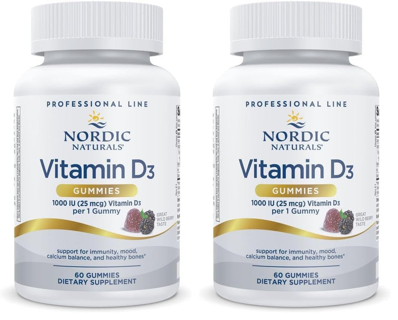 Nordic Naturals Vitamin D3 Gummies Wild Berry – 1000 IU, 2-Pack, Non-GMO