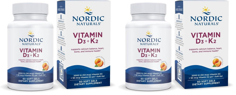 Nordic Naturals Vitamin D3 + K2 Orange Taste – 60 Soft Gels (Pack of 2) | Supports Bones, Immune Function & Calcium Balance