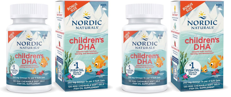 Nordic Naturals Children's DHA Strawberry - 120 Mini Chewables (Pack of 2) | 250 mg Omega-3 EPA/DHA