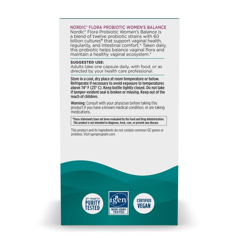 Nordic Naturals Nordic Flora Probiotic Women’s Balance – 60B Cultures, 12 Strains, Vegan, 30 Servings