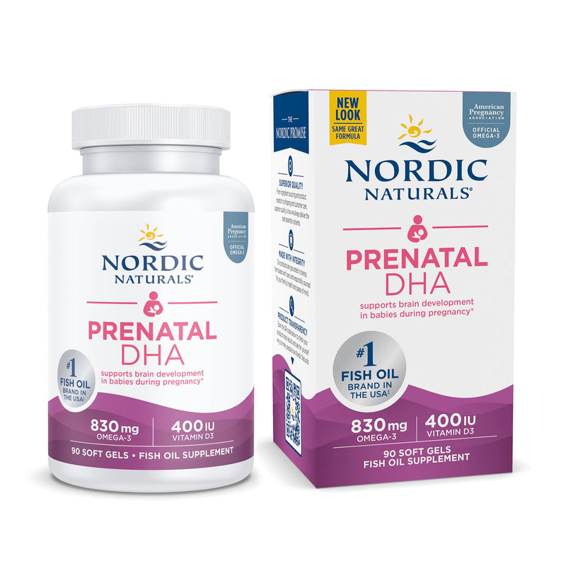 Nordic Naturals Pro Prenatal DHA Unflavored – 830 mg Omega-3 + 400 IU Vitamin D3, 90 Soft Gels