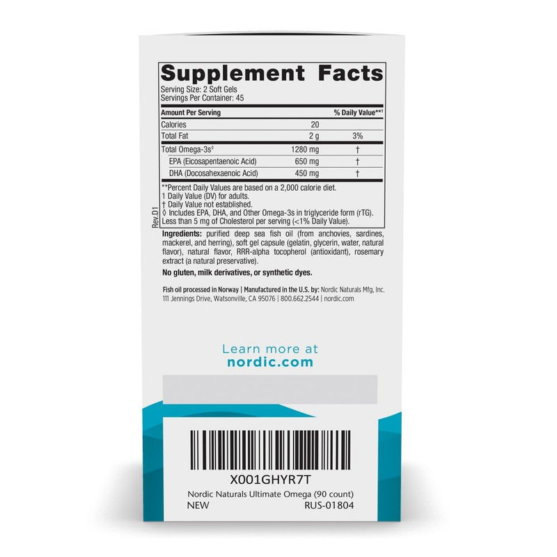 Nordic Naturals Ultimate Omega Lemon - 90 Soft Gels | 1280 mg Omega-3 (EPA & DHA)