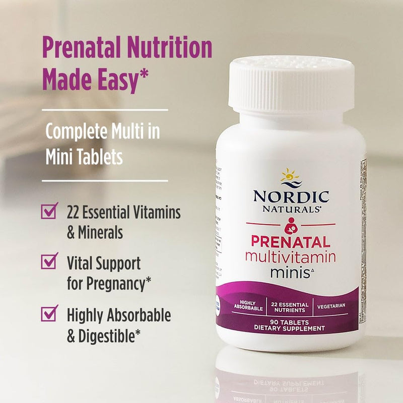 Nordic Naturals Vegetarian Prenatal Multivitamin Minis – 90 Easy-to-Swallow Tablets | Non-GMO