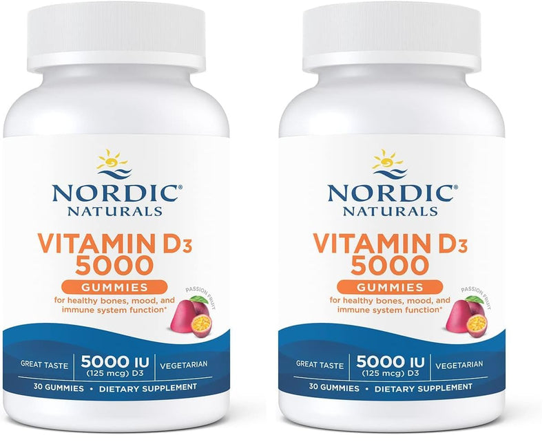 Nordic Naturals Vitamin D3 5000 Gummies - Passion Fruit, 30 Gummies, Pack of 2 | Vegetarian & Non-GMO