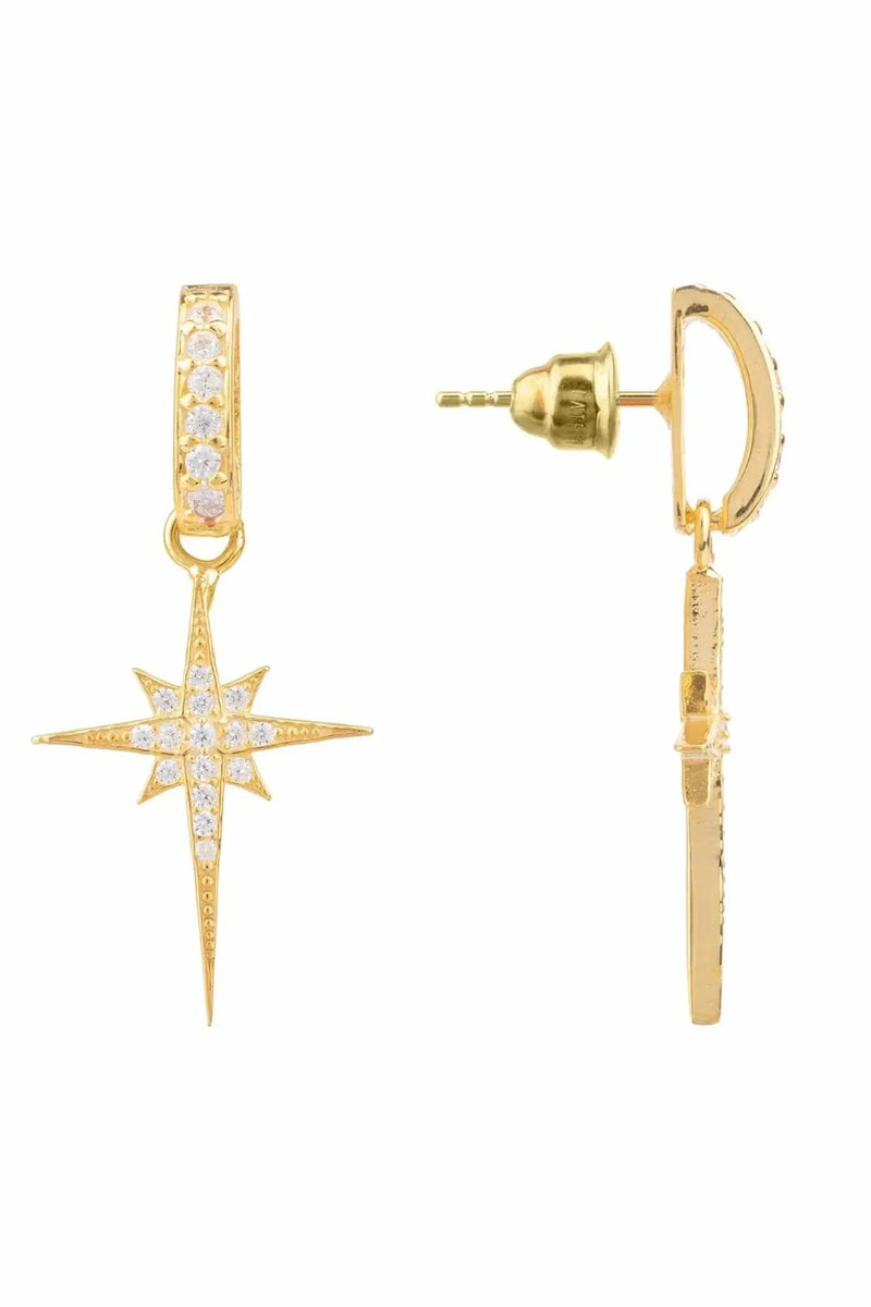 North Star Burst Small Drop Earrings Gold
