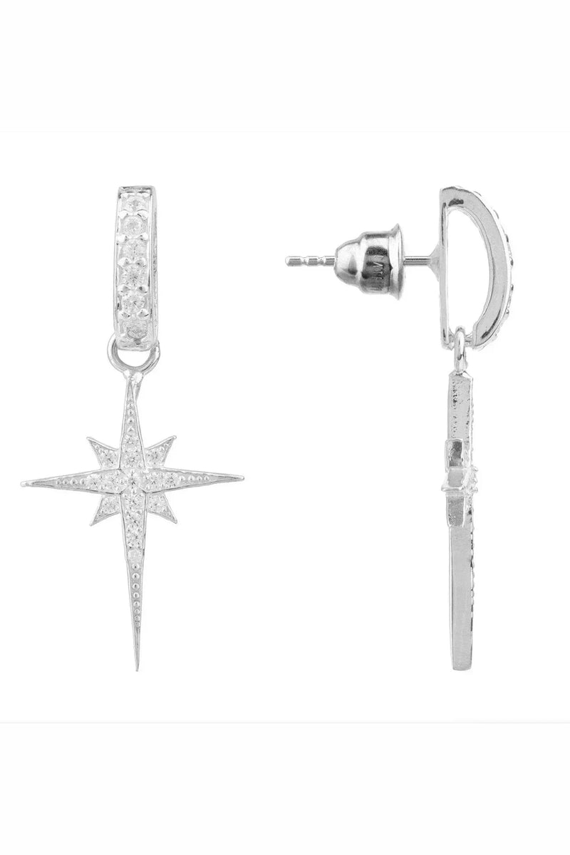 North Star Burst Small Drop Earrings Silver