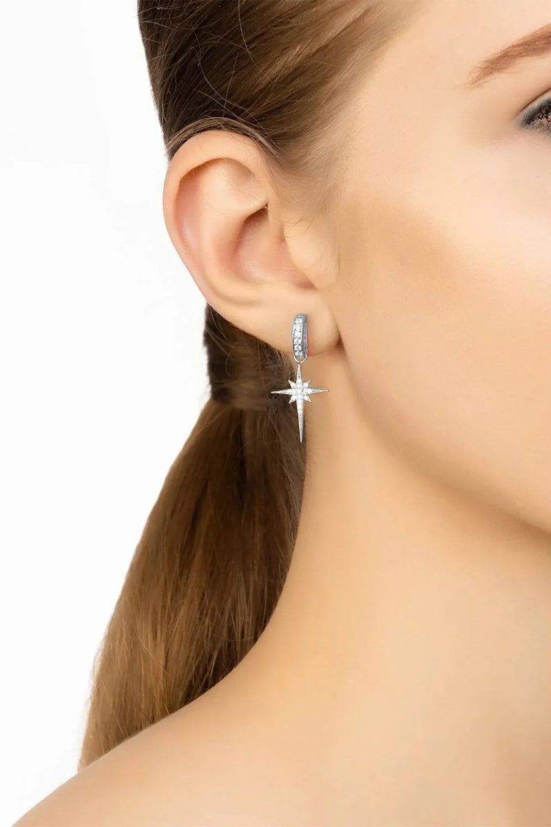 North Star Burst Small Drop Earrings Silver
