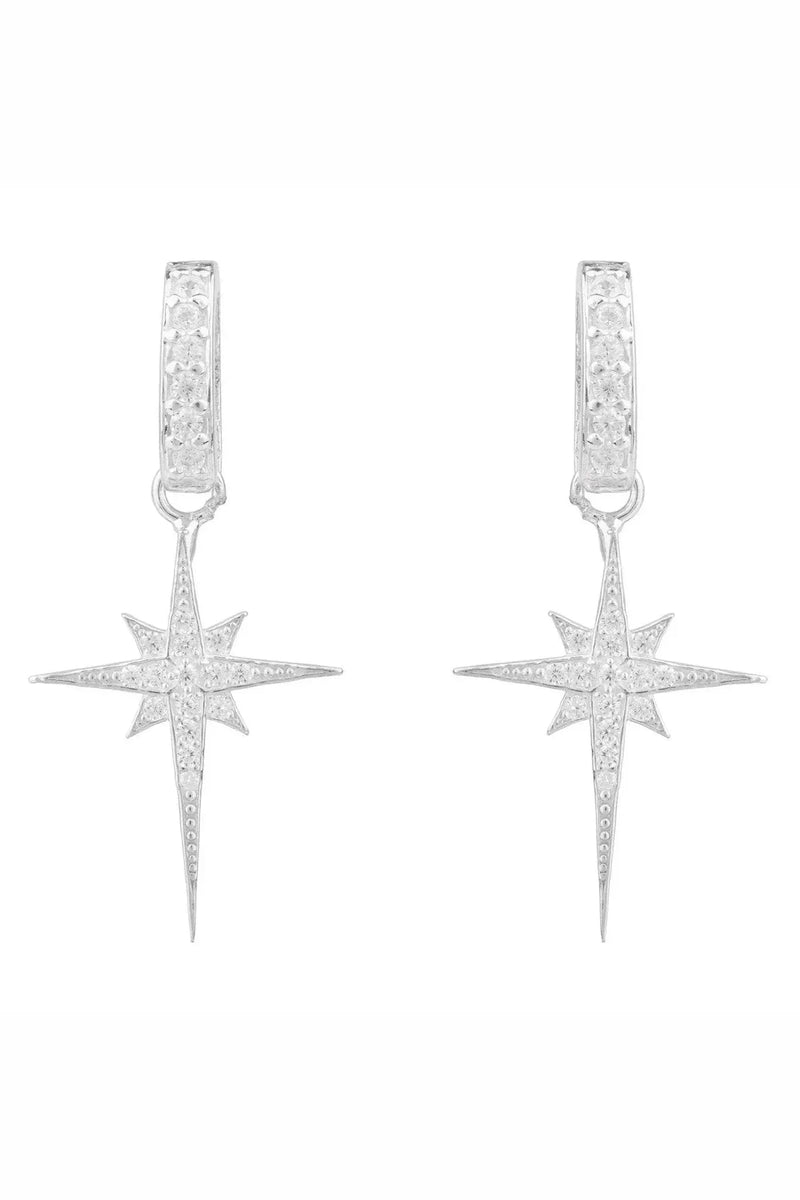 North Star Burst Small Drop Earrings Silver