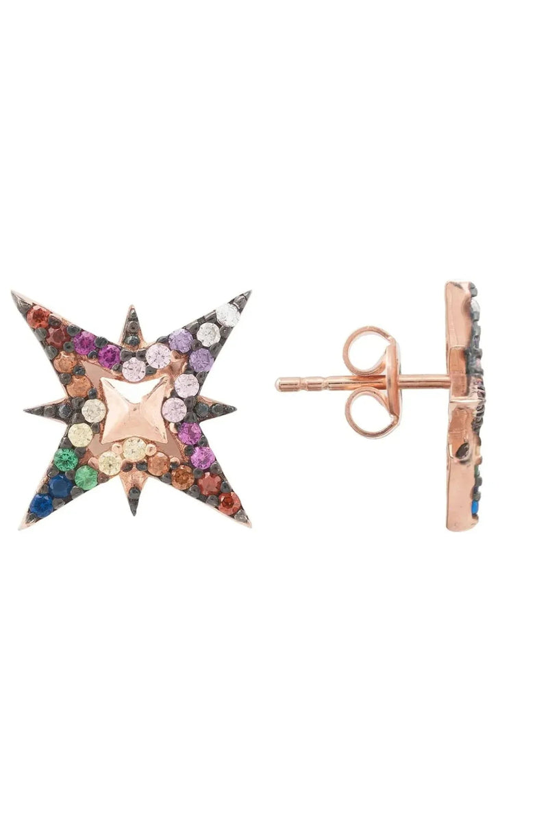 North Star Rainbow Stud Earrings Rosegold