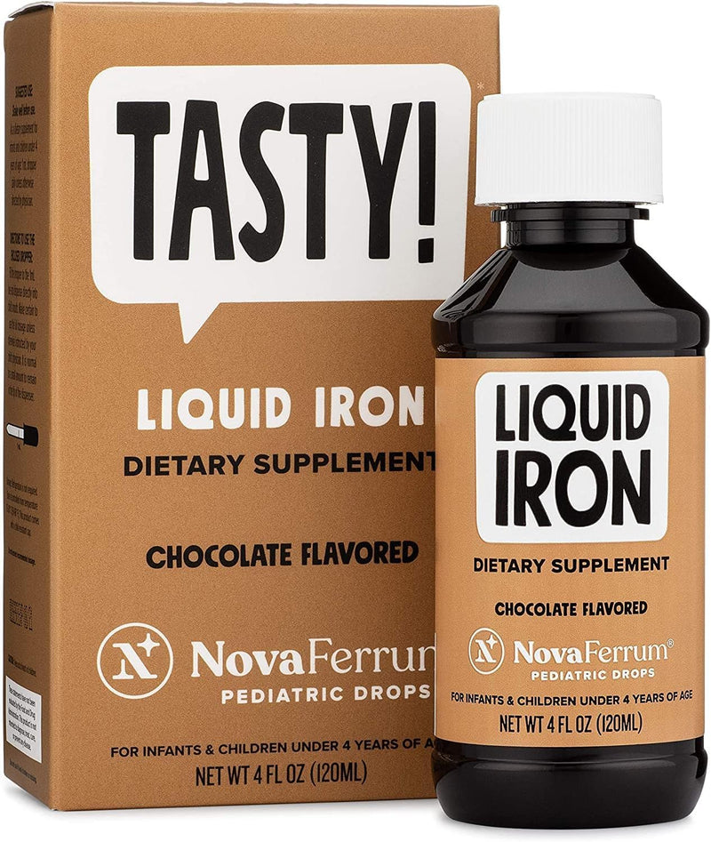 NovaFerrum Tasty | Pediatric Liquid Iron Drops for Infants & Kids (Ages 4 & Under) – 15 mg/mL, Chocolate Flavor, Gluten Free, Sugar Free | 120 Servings