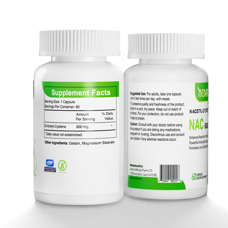 Novafun NAC 600mg Capsules – Lung Health & Liver Detox (60 Count)