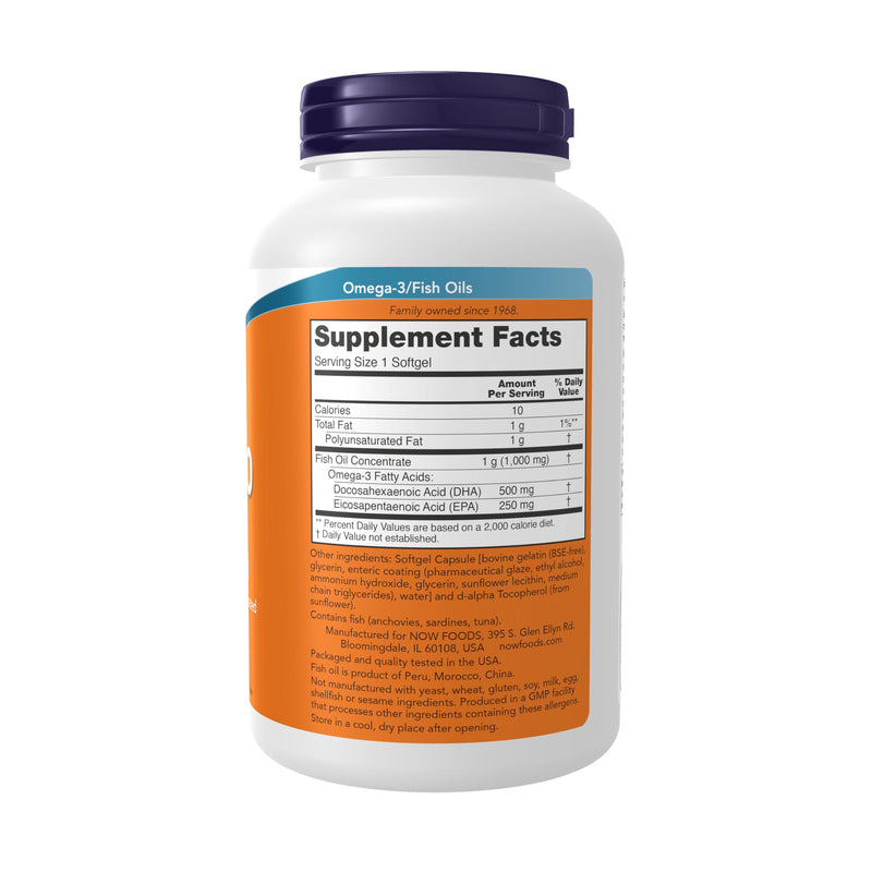 NOW Foods DHA-500 with 250 EPA – Molecularly Distilled, Enteric-Coated Softgels, Supports Brain Health*, 180 Softgels