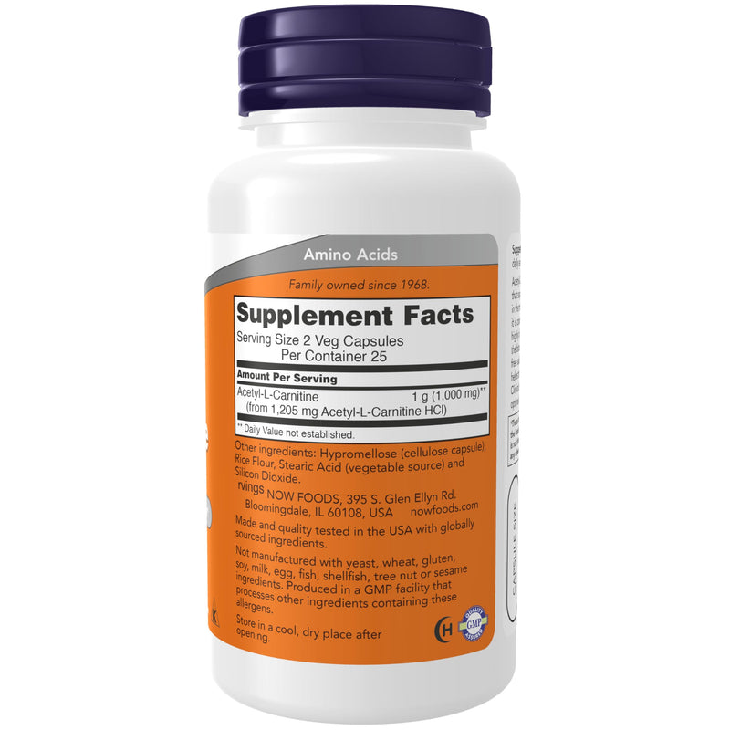 NOW Foods Acetyl-L-Carnitine 500 mg – Brain & Nerve Support (50 Veg Caps)