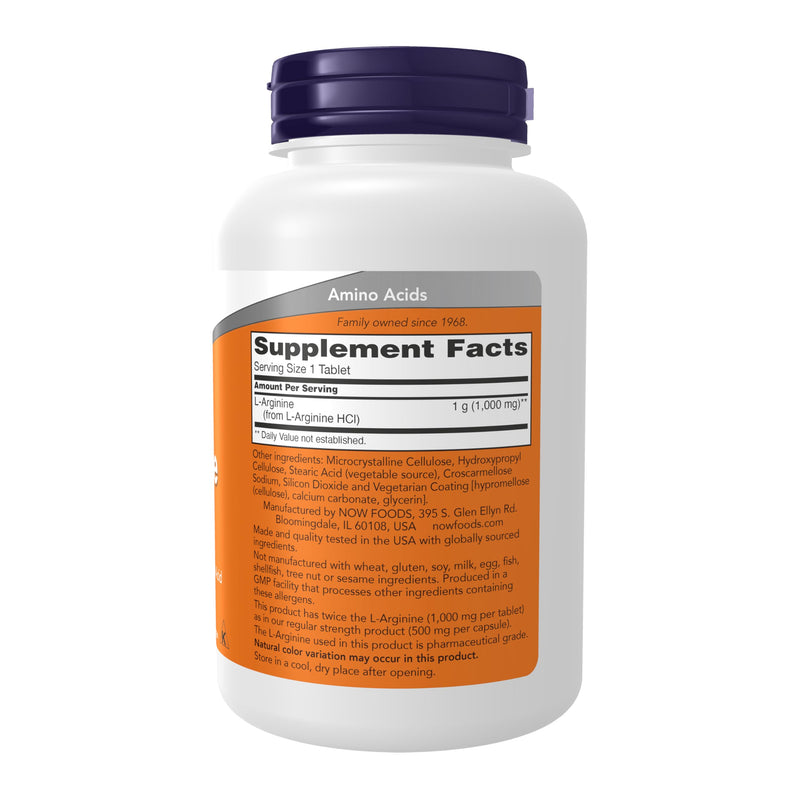 NOW Foods L-Arginine 1,000 mg – Nitric Oxide Precursor, 120 Tablets | Non-GMO