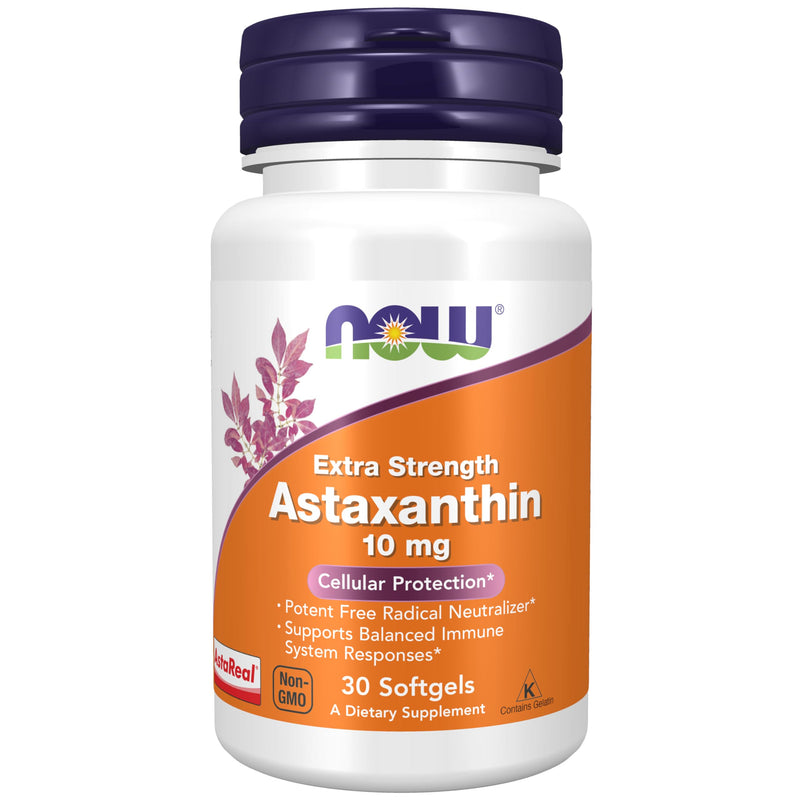 NOW Foods Astaxanthin 10 mg Extra Strength – Non-GMO Haematococcus Pluvialis, 30 Softgels