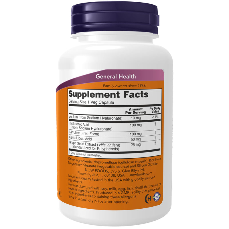 NOW Foods Hyaluronic Acid 100 mg Double Strength – 120 Veg Capsules
