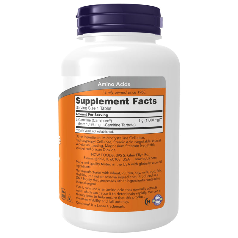NOW Foods L-Carnitine 1,000 mg – Purest Form, Fitness Support, 100 Tablets