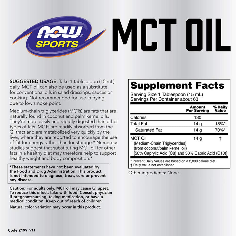 NOW Foods MCT 100% Oil, 32 fl oz | Pure MCT Oil