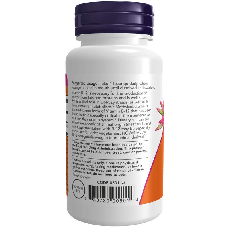 NOW Foods Methyl B-12 10000 mcg Lozenges – Vegan, Pack of 2 (120 Lozenges)