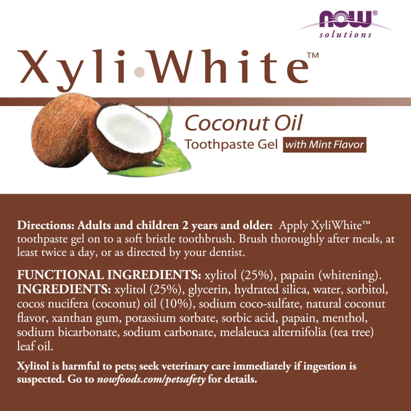 NOW Foods XyliWhite Toothpaste Gel – Fluoride-Free, Xylitol, Coconut Oil, Coconut-Mint