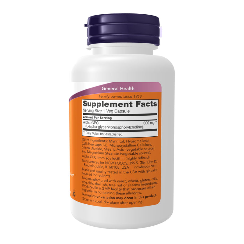 NOW Supplements Alpha GPC 300 mg with Bioavailable Choline | 60 Veg Capsules