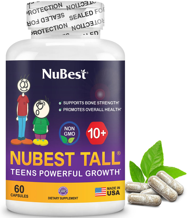 NuBest Tall 10+ Premium Bone Strength Formula for Ages 10+ — Calcium, D3 & K2 | 60 Capsules