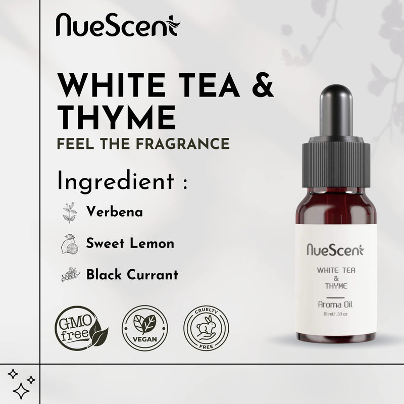 NueScent White Tea & Thyme Aroma Oil for Scent Diffusers – Vegan, Non-GMO, Cruelty Free