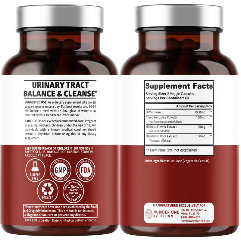 Number One Nutrition D-Mannose 1350mg – Urinary Tract Health, 120 Count