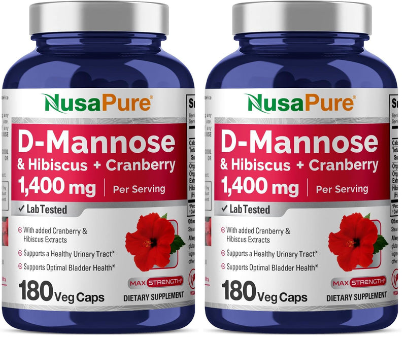 NusaPure D-Mannose Complex 1400 mg with Hibiscus & Cranberry – 180 Veggie Caps (Pack of 2)