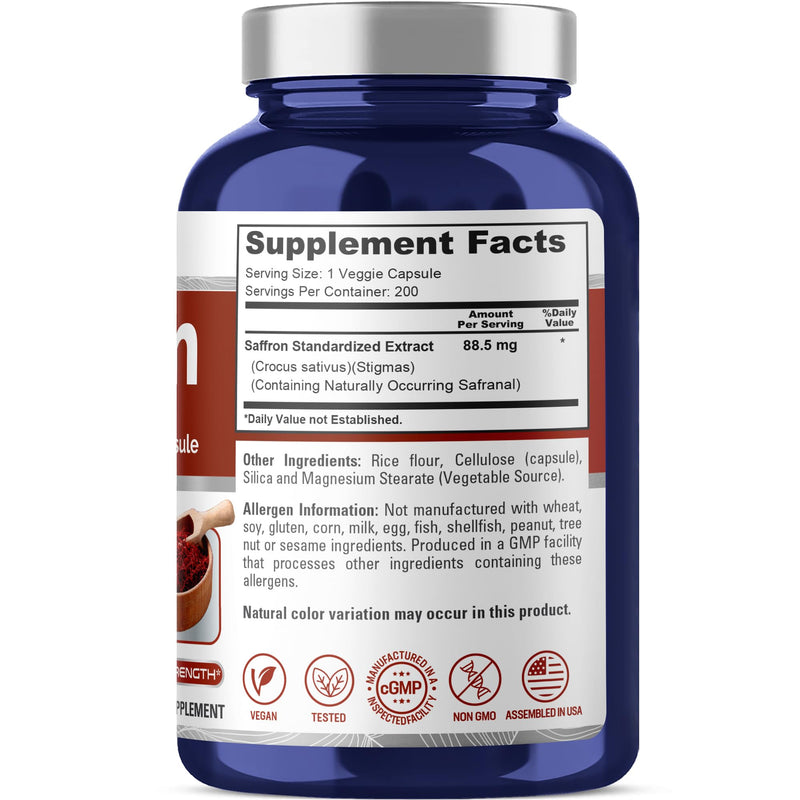 NusaPure Saffron Extract 88.5mg – 200 Veggie Caps (Pack of 2) – Vegetarian, Non-GMO, Vegan