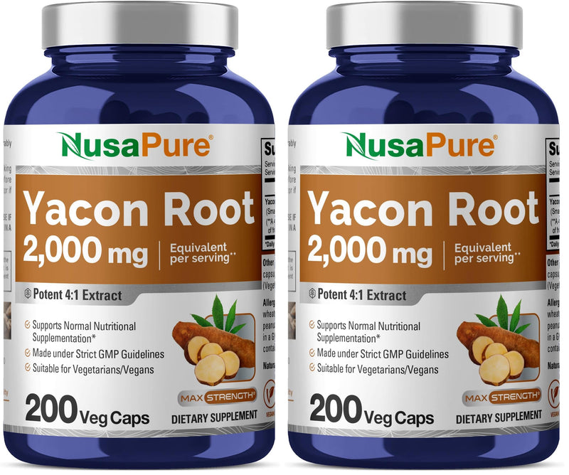 NusaPure Yacon Root Extract 2000mg – 200 Vegan Capsules (4:1 Extract) Non-GMO, Pack of 2