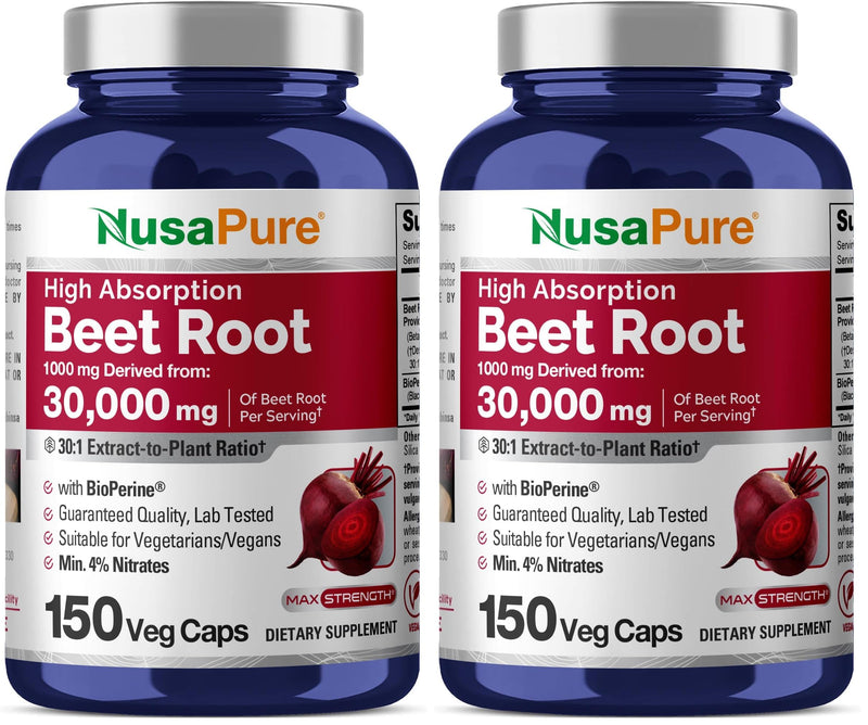 NusaPure Beet Root 30:1 Extract – 1000 mg per Serving, 150 Veggie Caps, Bioperine