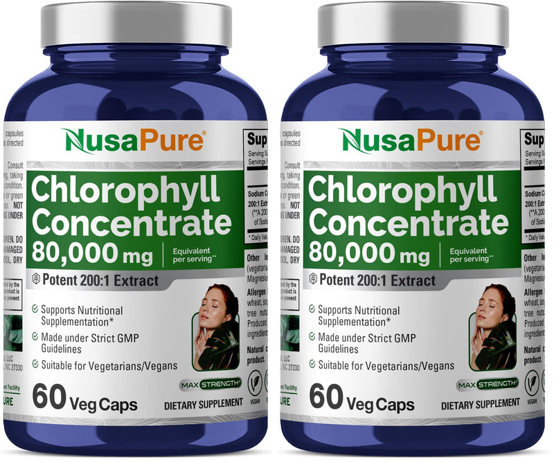 NusaPure Chlorophyll 200:1 Extract – 60 Veggie Caps (2-Pack), 80,000 mg per Serving, Non-GMO, Vegan