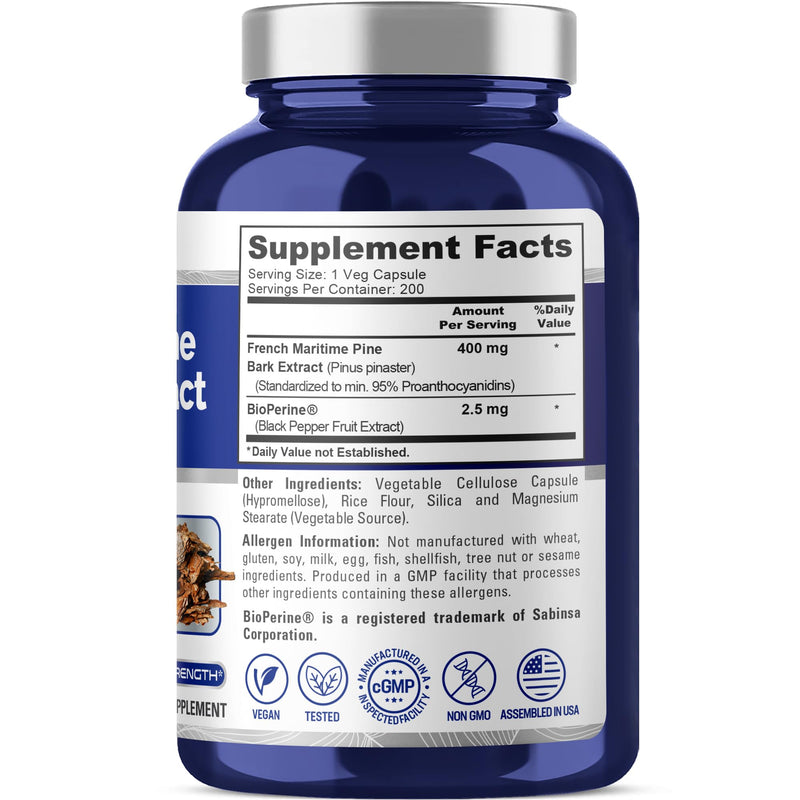 NusaPure French Maritime Pine Bark Extract 400mg – 200-Day Vegan Capsules