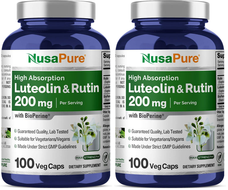 NusaPure Luteolin Complex with Rutin 200 mg – 100 Veg Capsules (Pack of 2)