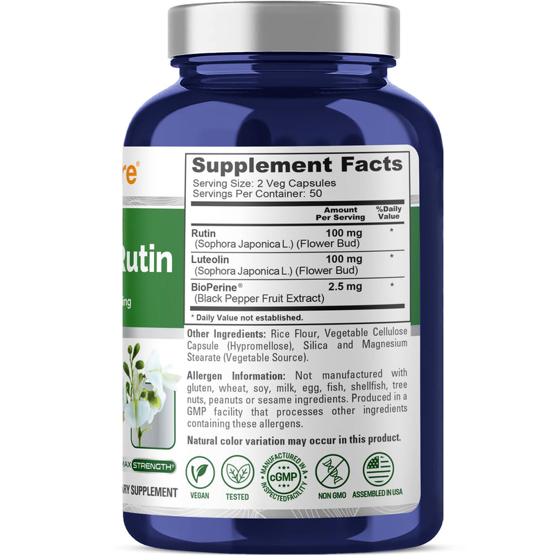 NusaPure Luteolin Complex with Rutin 200 mg – 100 Veg Capsules (Pack of 2)