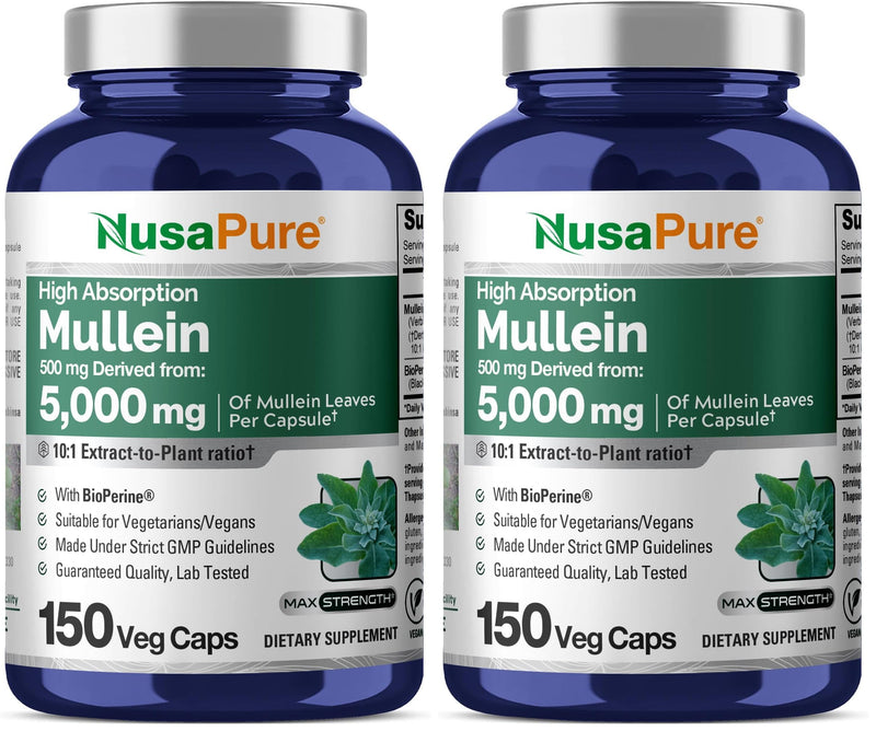 NusaPure Mullein Leaf Capsules 10:1 Extract – 150 Count – Non-GMO & Vegan (Pack of 2)