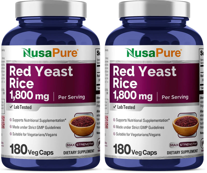 NusaPure Red Yeast Rice 1800mg – 180 Veggie Caps | Non-GMO, Vegan (Pack of 2)