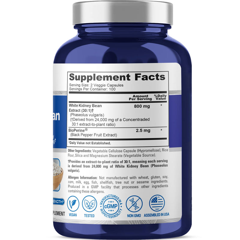 NusaPure White Kidney Beans 30:1 Extract – 24,000 mg Equivalent, 200 Vegan Capsules (Pack of 2)