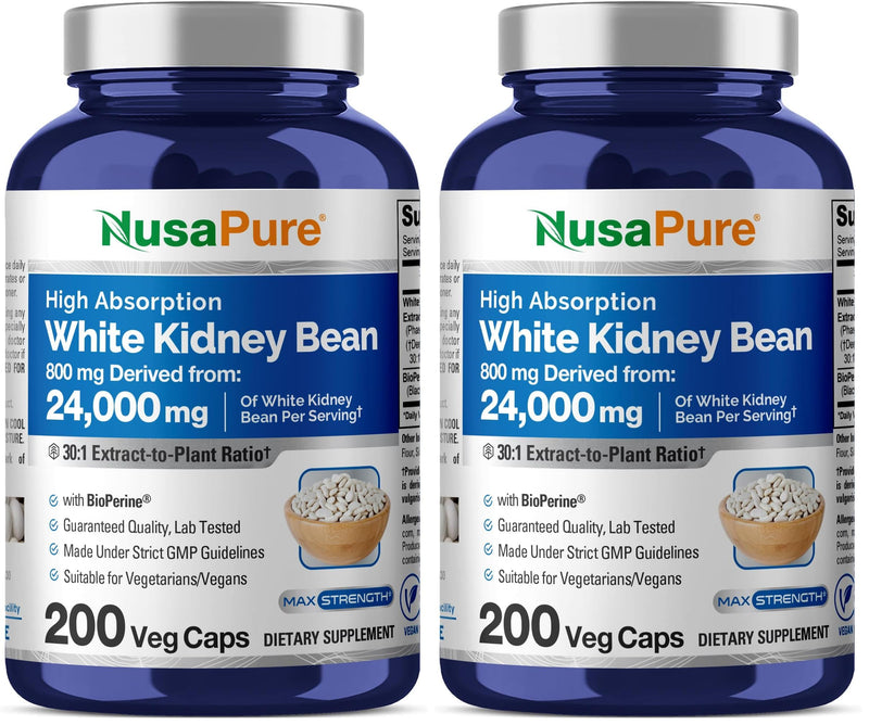 NusaPure White Kidney Beans 30:1 Extract – 24,000 mg Equivalent, 200 Vegan Capsules (Pack of 2)