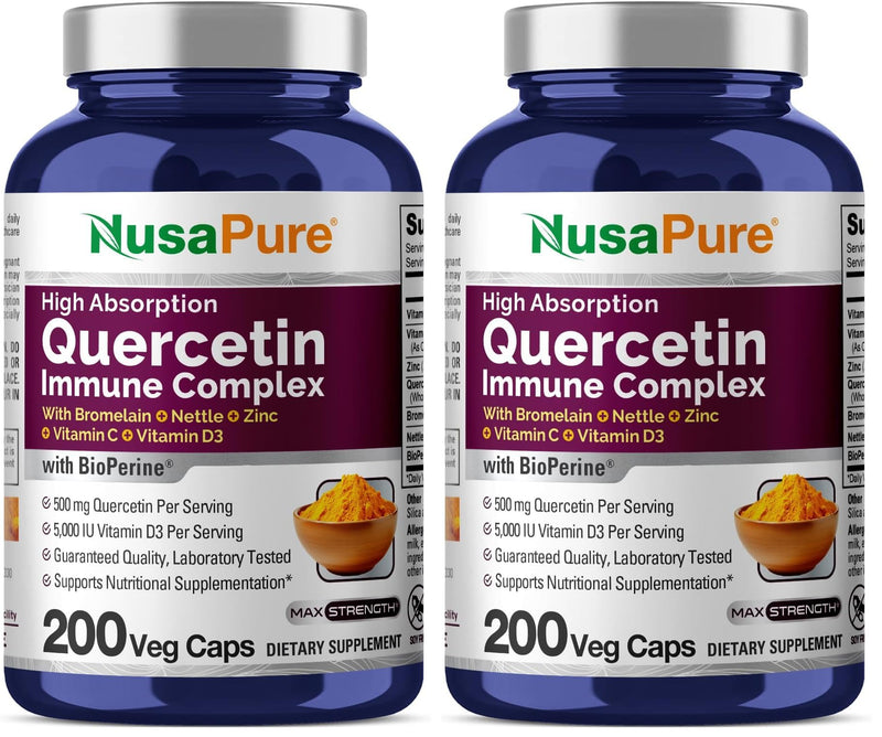 NusaPure Quercetin Complex with Bromelain, C & D3, Nettle & Zinc | 200 Veggie Caps (Pack of 2)