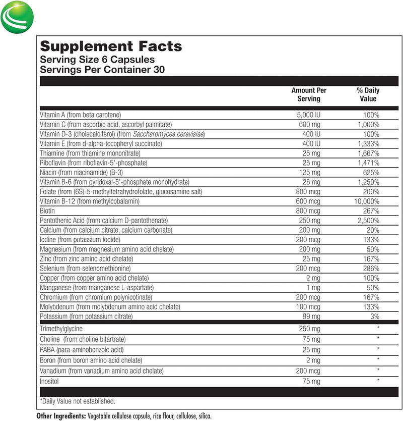 UltraGenesis Iron-Free Multivitamin for Women & Men – Immune Support for 50+ | Plant-Based 180 Vegan Capsules